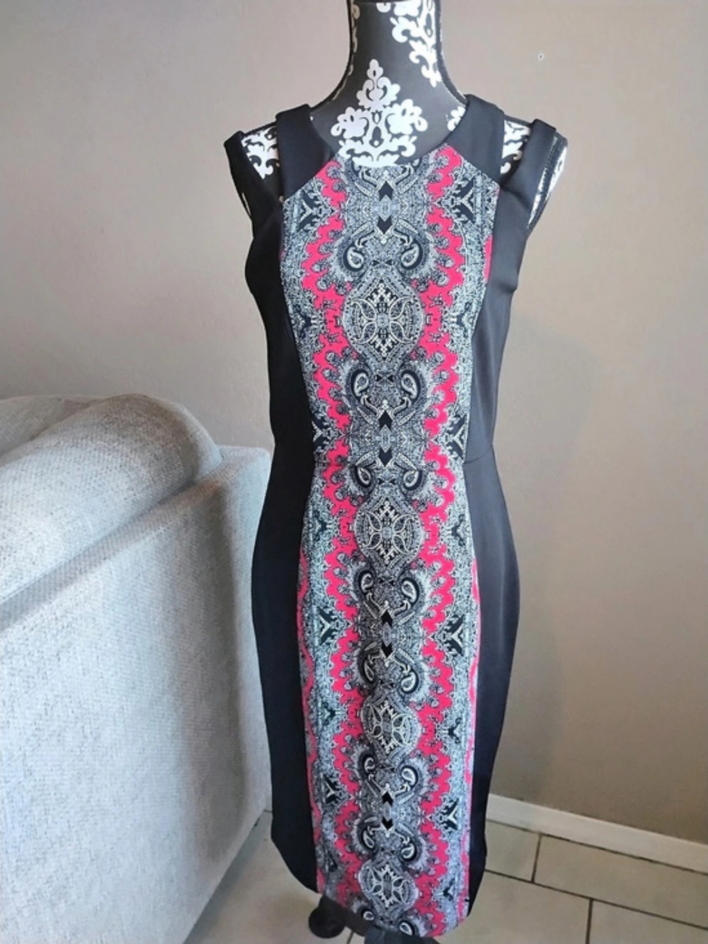 nicole by Nicole Miller Paisley Midi Dress in Black & Red Size Medium NWT